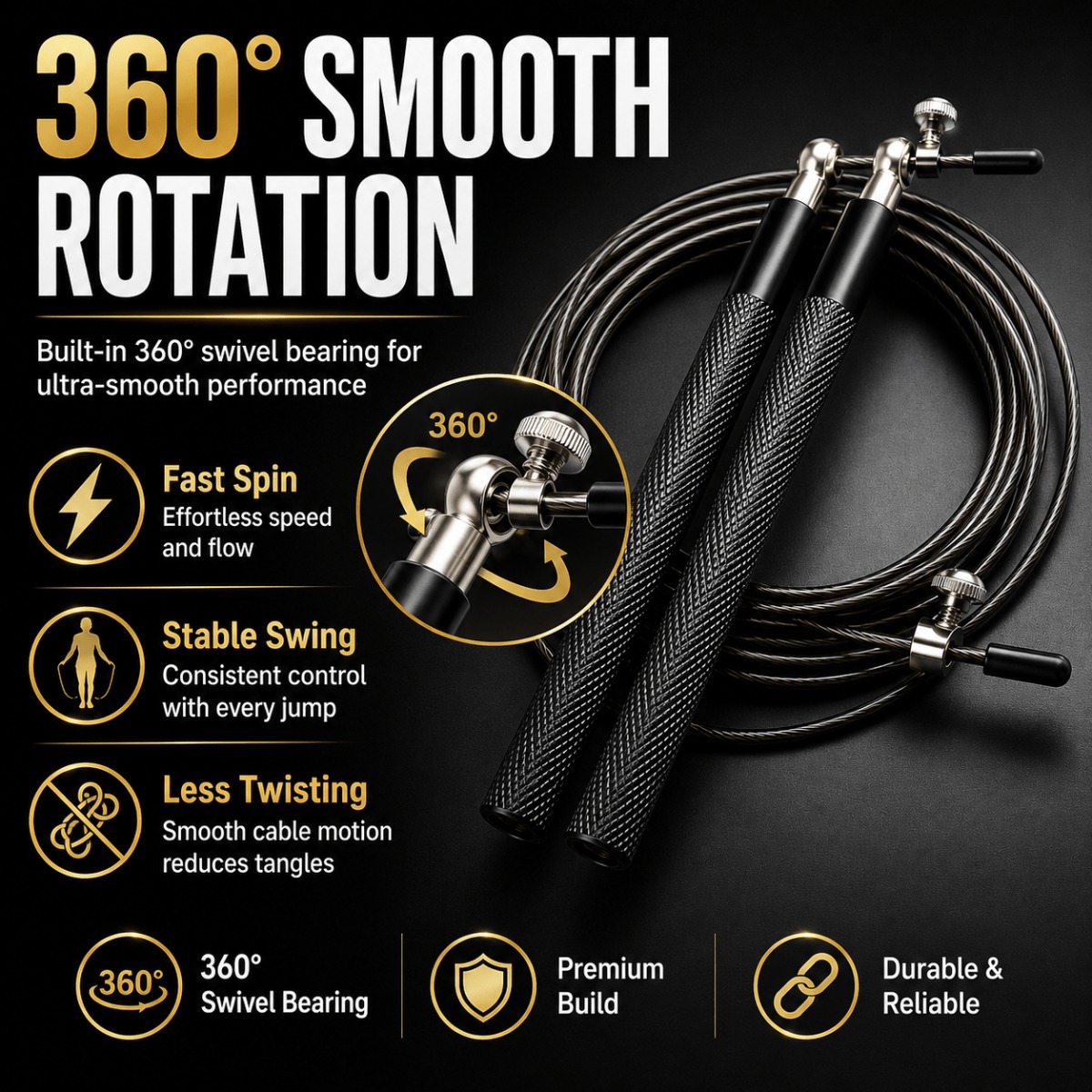 Jump Rope Speed Bearing - 360도 회전 볼베어링 스피드 줄넘기, 조절